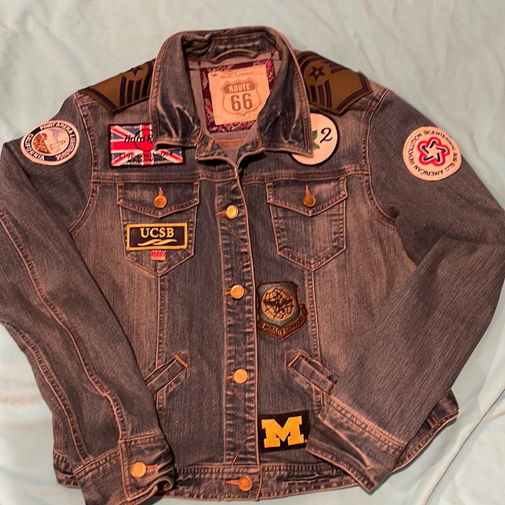 Route 66 jean jacket with multiple patches